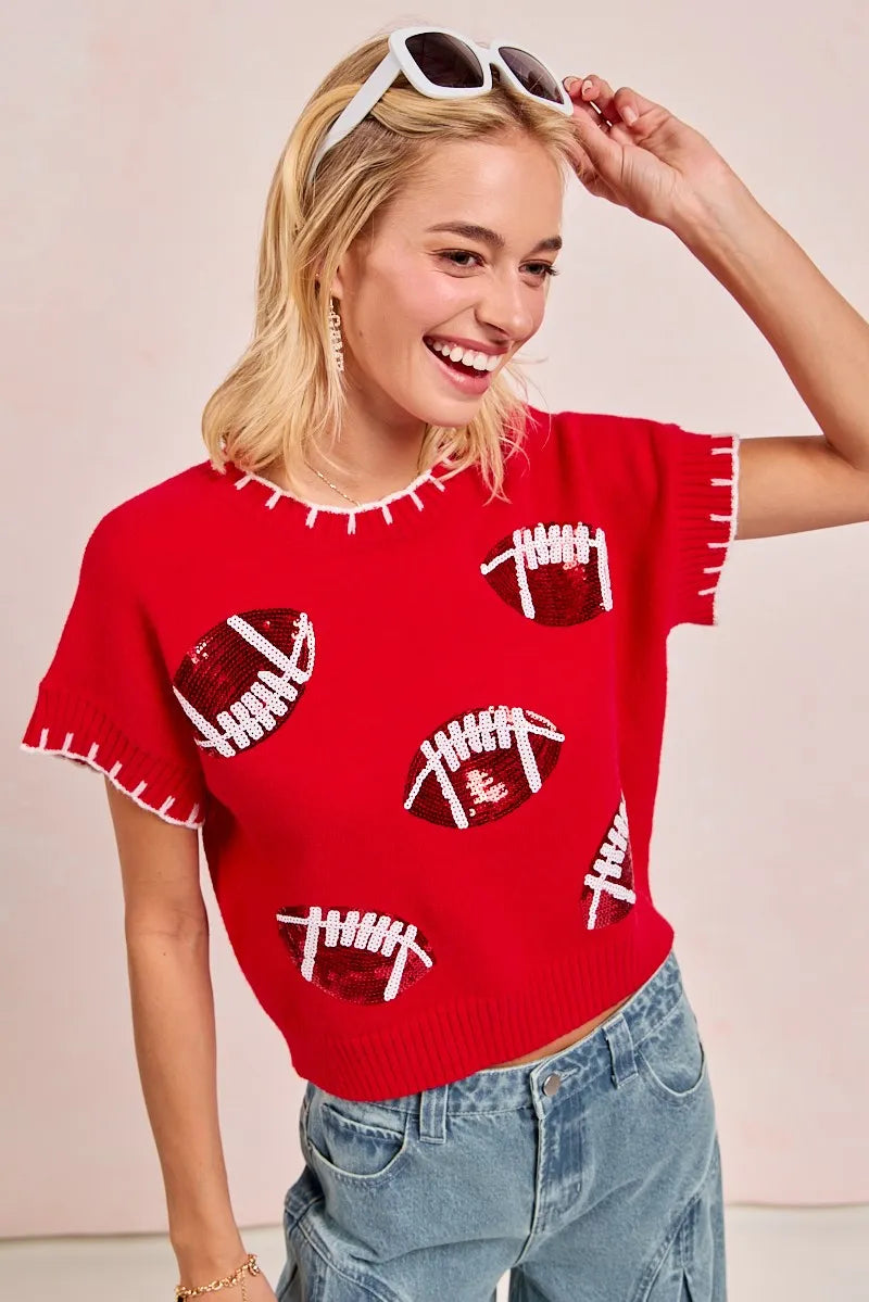 Gameday Sequin Football Embroidered Stitch Sweater
