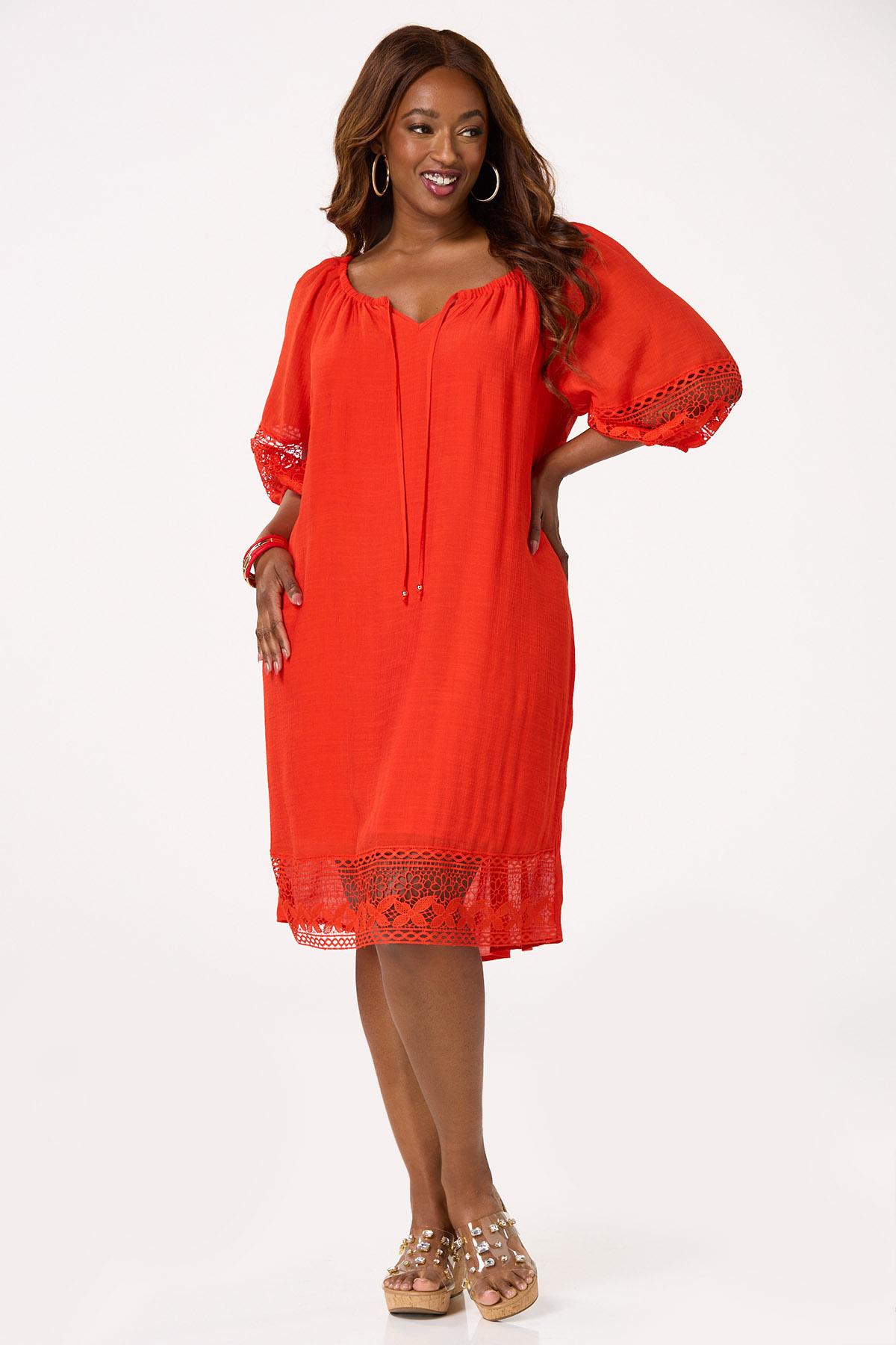 Plus Size Crepe Lace Trim Swing Dress