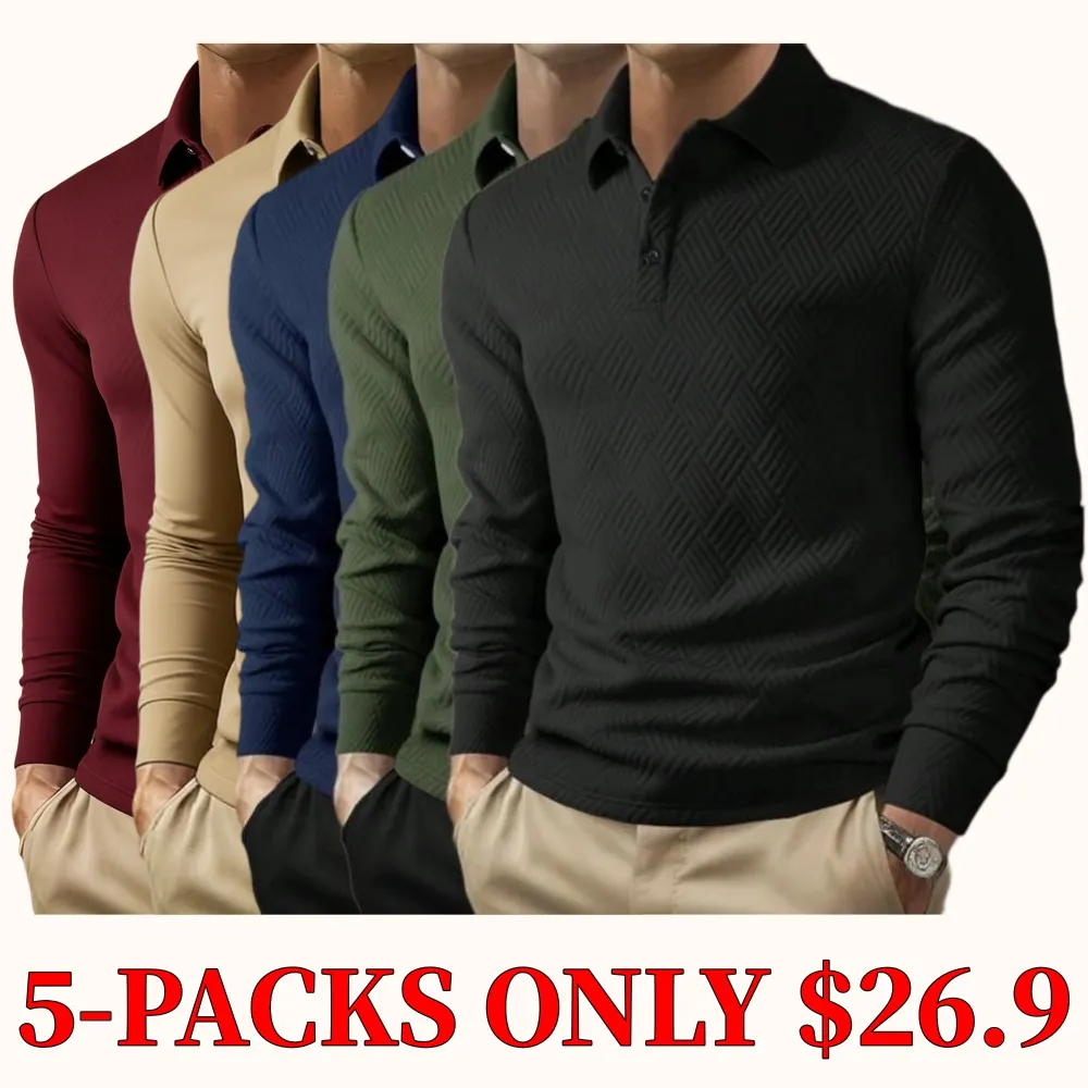 Men's jacquard thickened long-sleeved polo shirt
