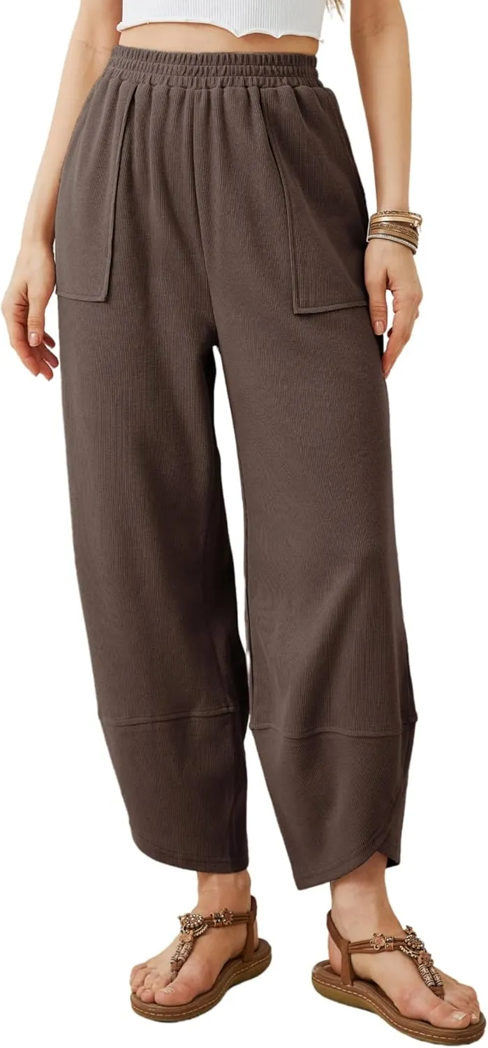 Women's Wide Leg Harem Pants Casual Palazzo Pants with Pockets High Waist Relaxed Fit