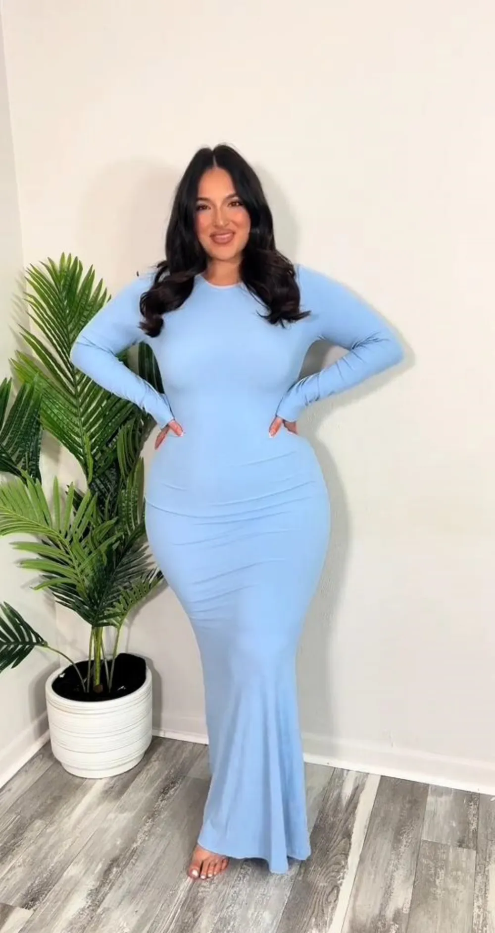 Women's Sexy Round Neck Mermaid Hem Long Home Dress