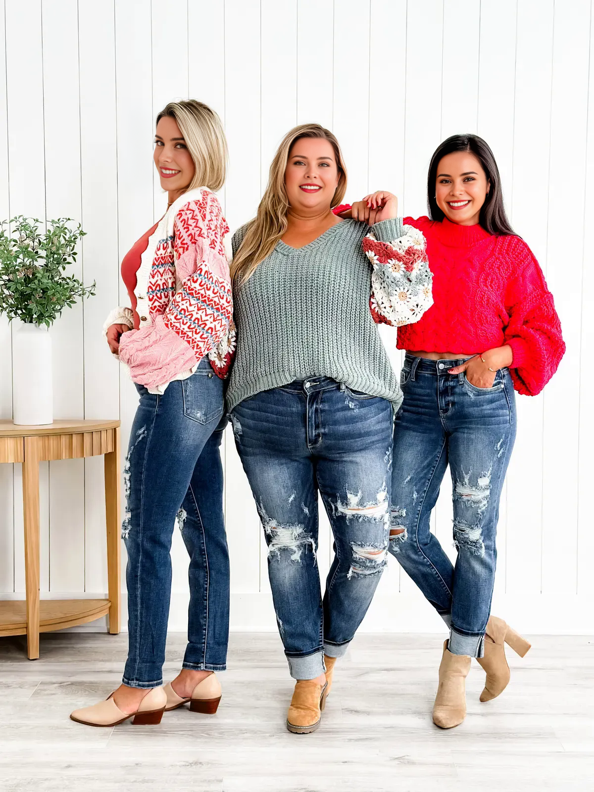 Tummy Control Distressed Cuffed Boyfriend Jeans