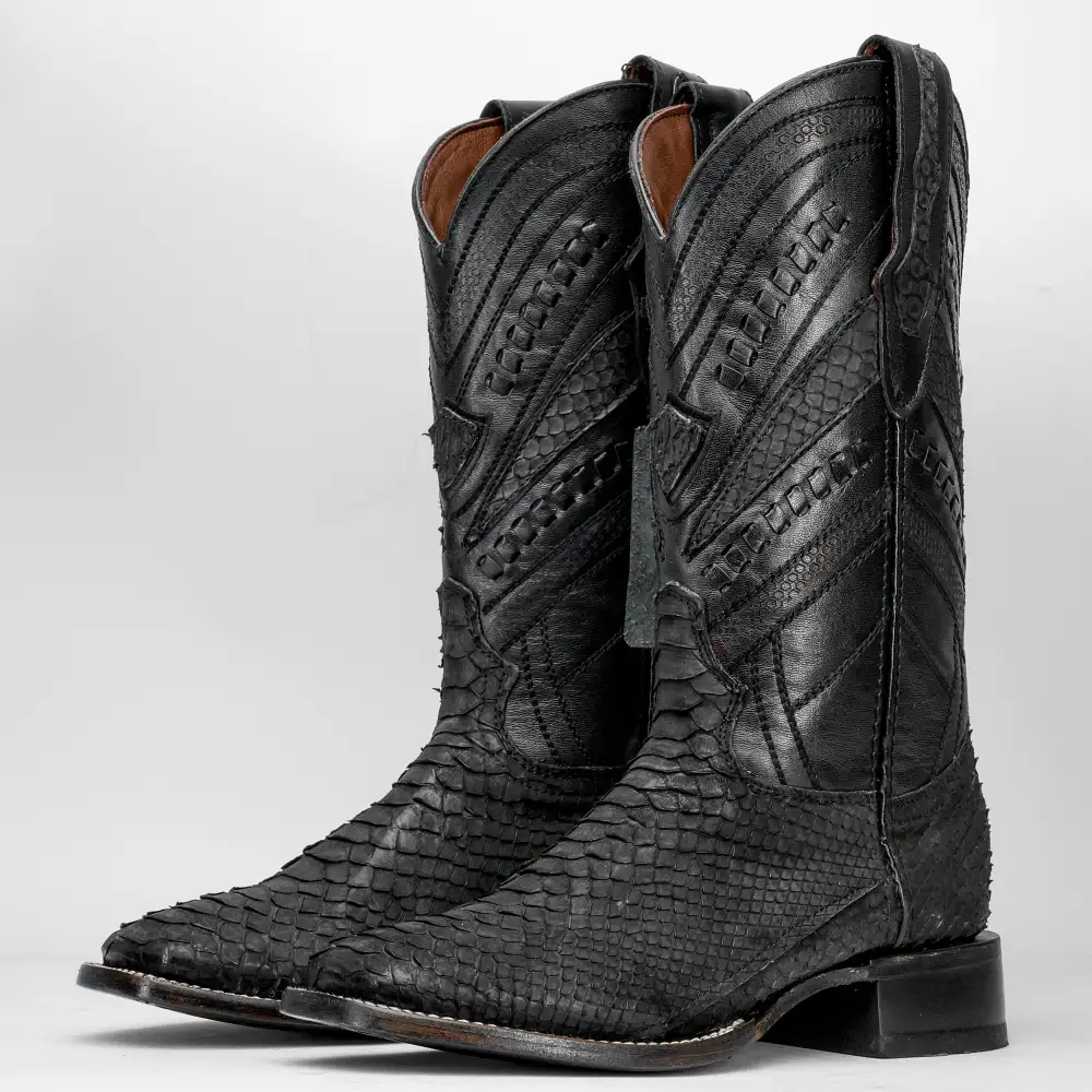 GENUINE Matte Black Python Boots - Square Toe
