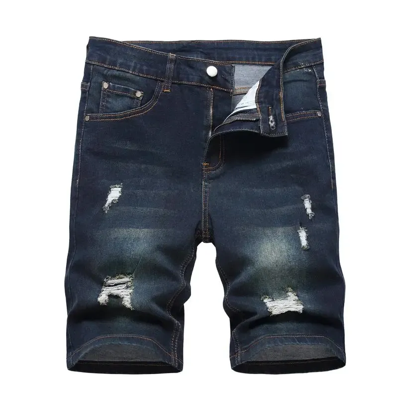 Men's Ripped Denim Shorts, Stretch, Distressed Street Style