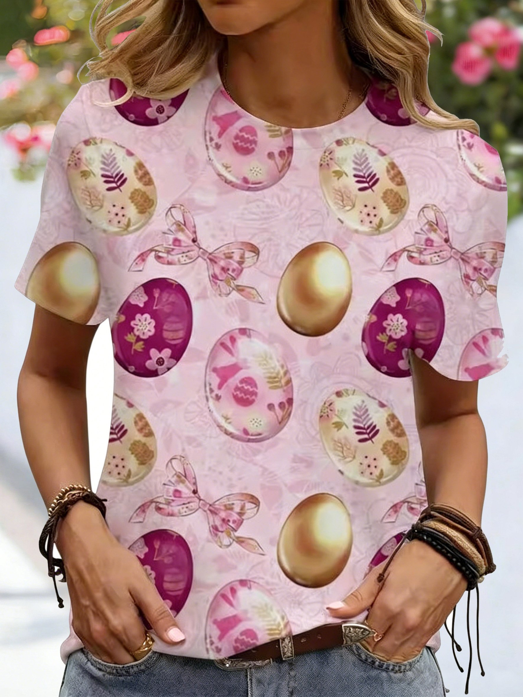 3D Printing Short Sleeve Round Neck Easter Egg Summer Casual T-Shirt
