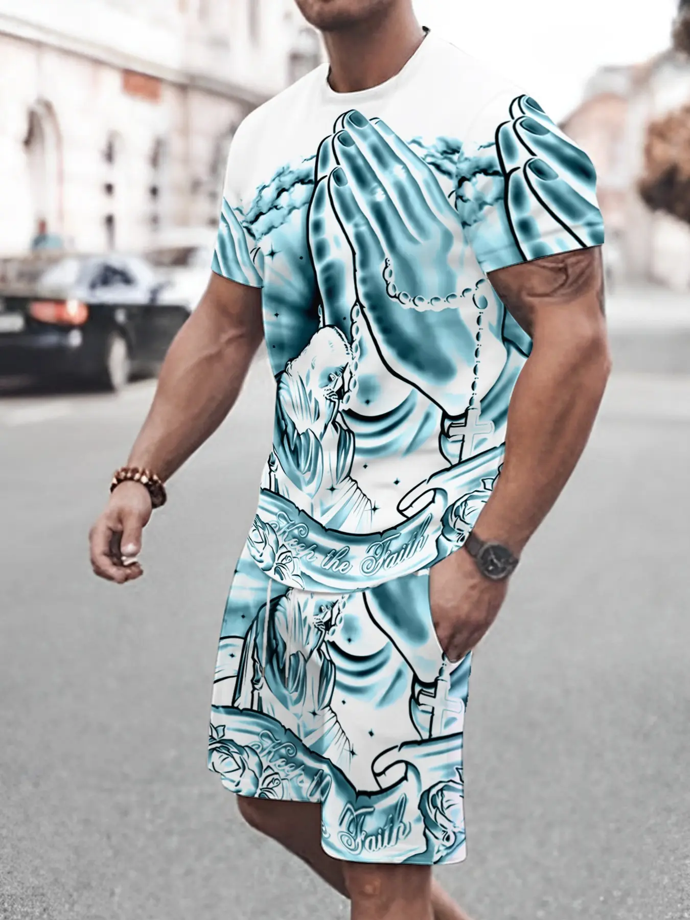 Men's 2-Piece Street Style 3D Print Short Sleeve T-Shirt and Shorts Set