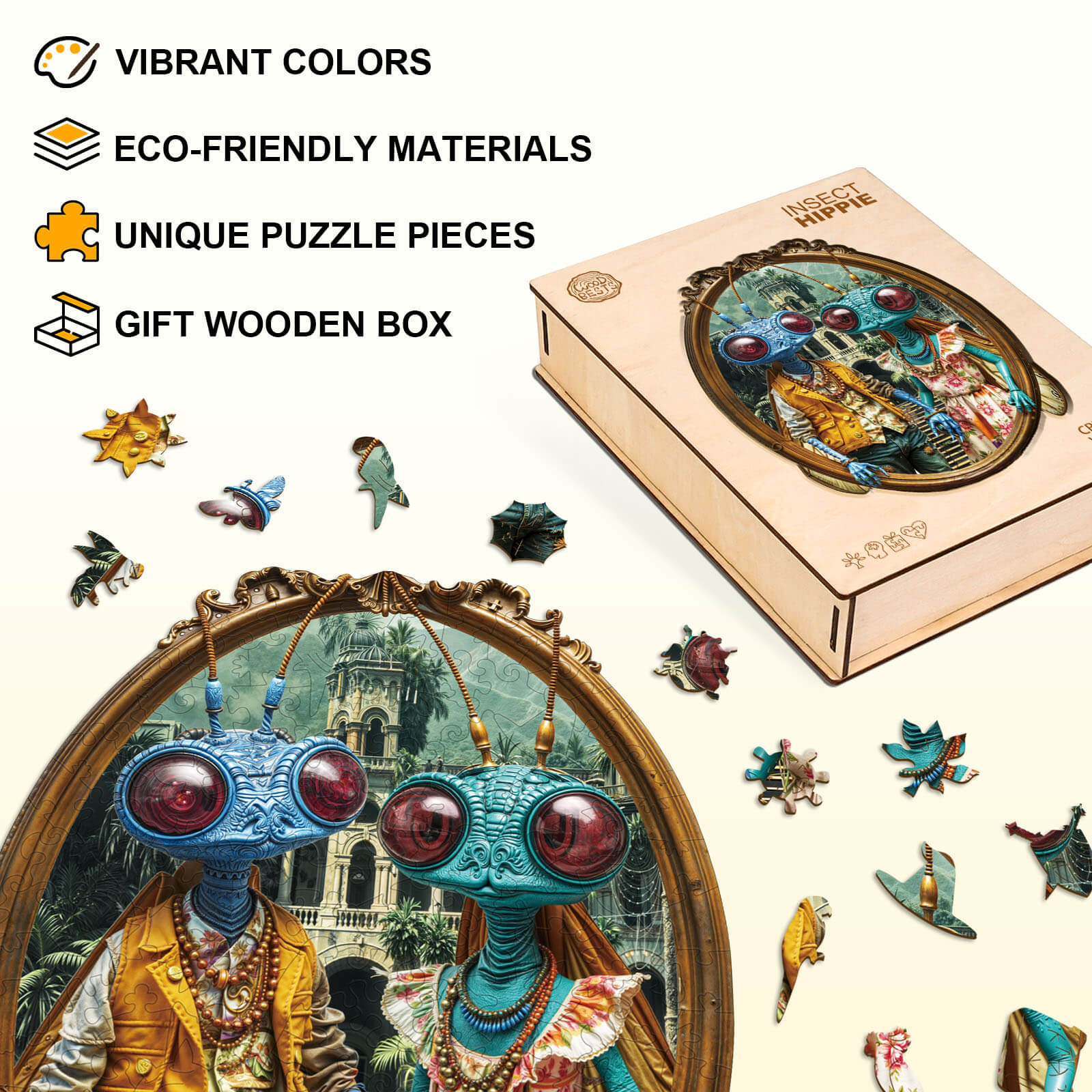 Insect Hippie Wooden Jigsaw Puzzle