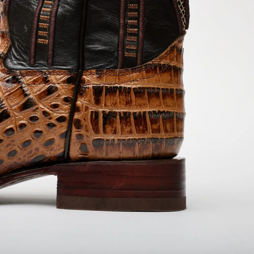 Honey Caiman Belly Leather Boots - Square Toe