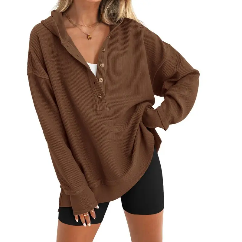 Womens Oversized Button Up V Neck Sweatshirt