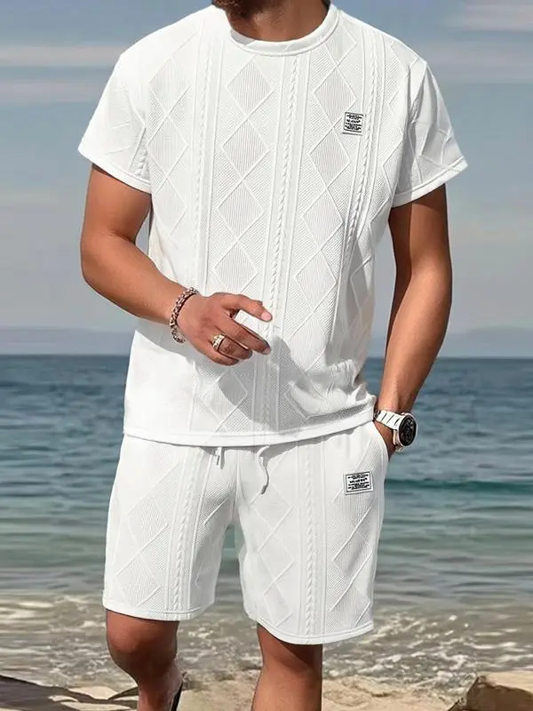 Men's Summer Casual Sports Suit 2-Piece texture Set