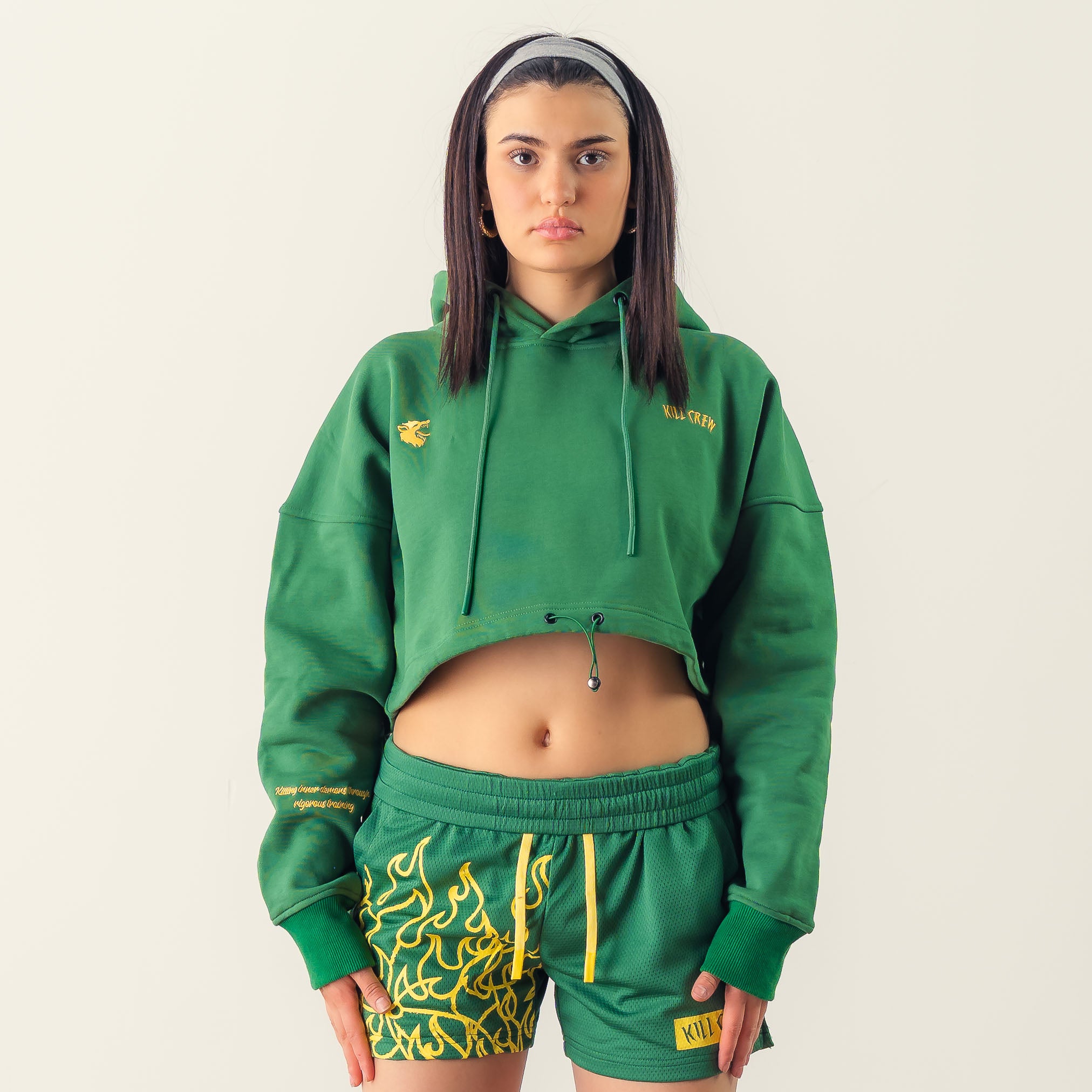 WOLF CROP HOODIE - GREEN