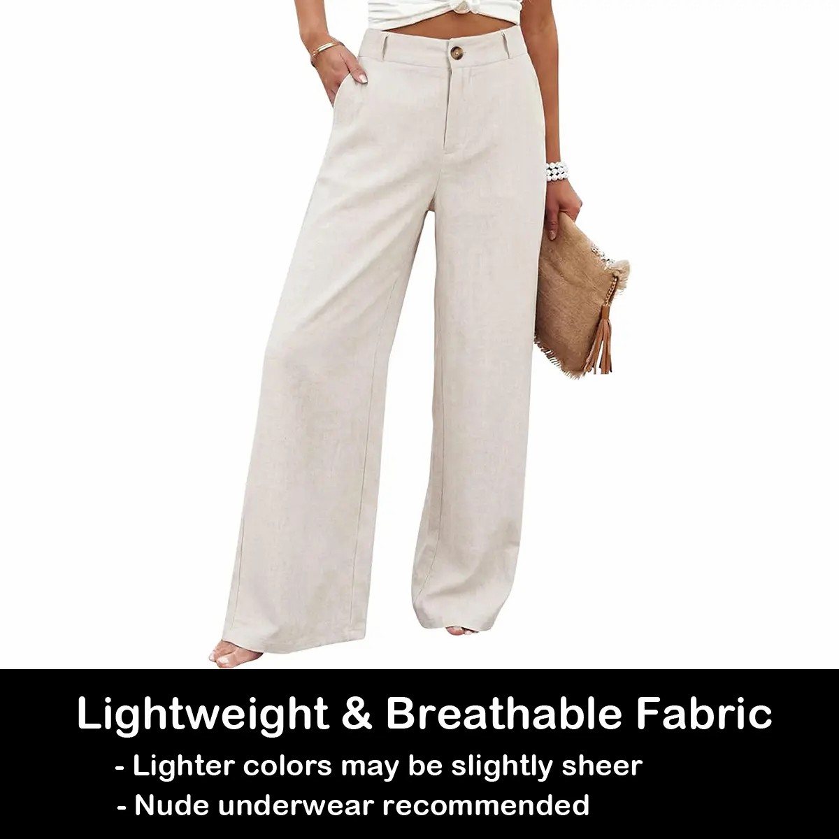 Women's High Waisted Wide Leg Linen Pants – Casual Button Up Cotton Trousers