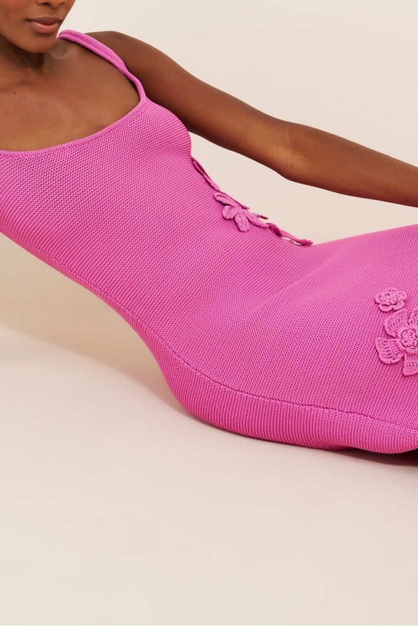 Pink Floral Knit Midi Dress