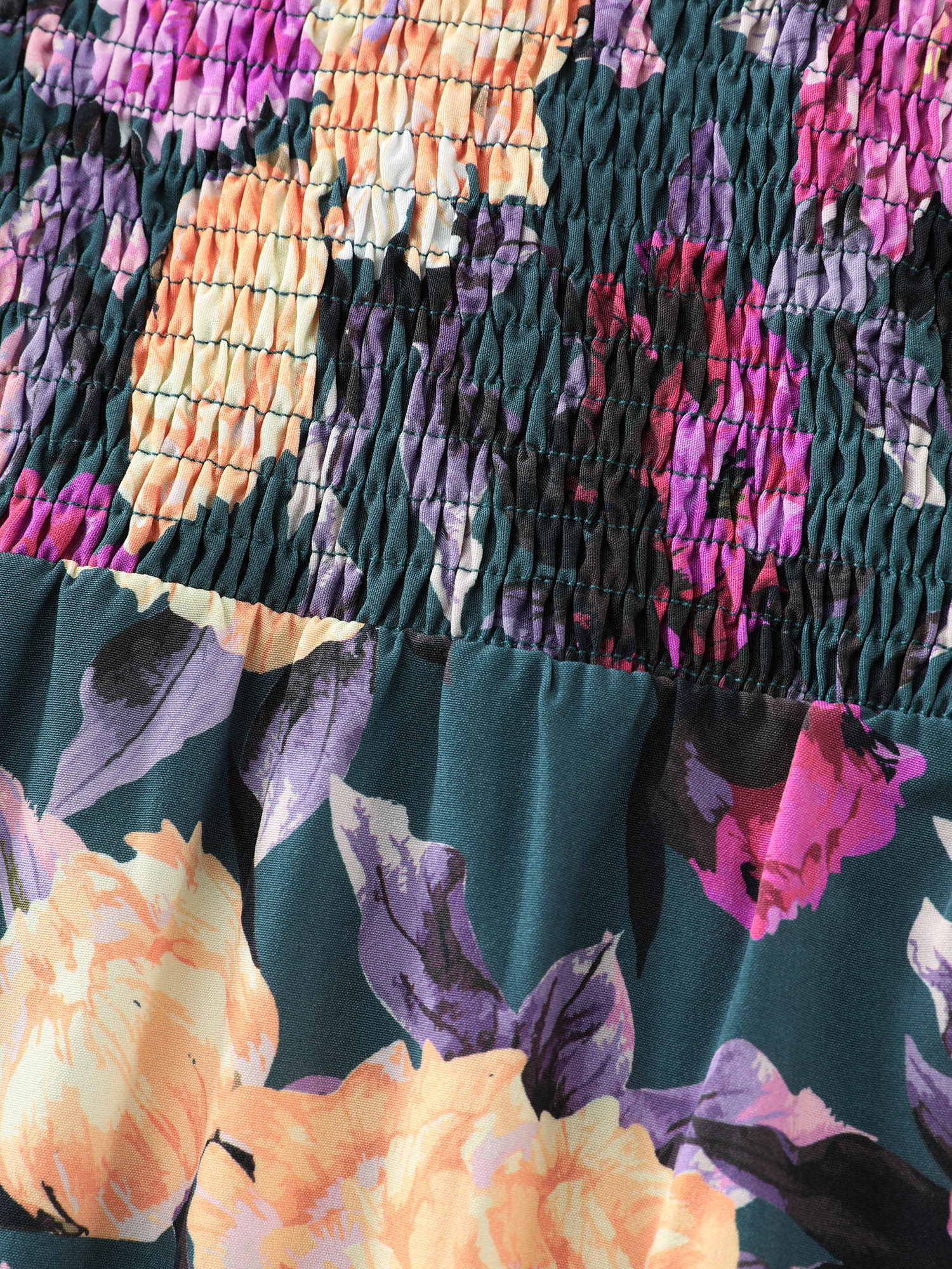 Floral Print Shirred Bodice Midi Dress