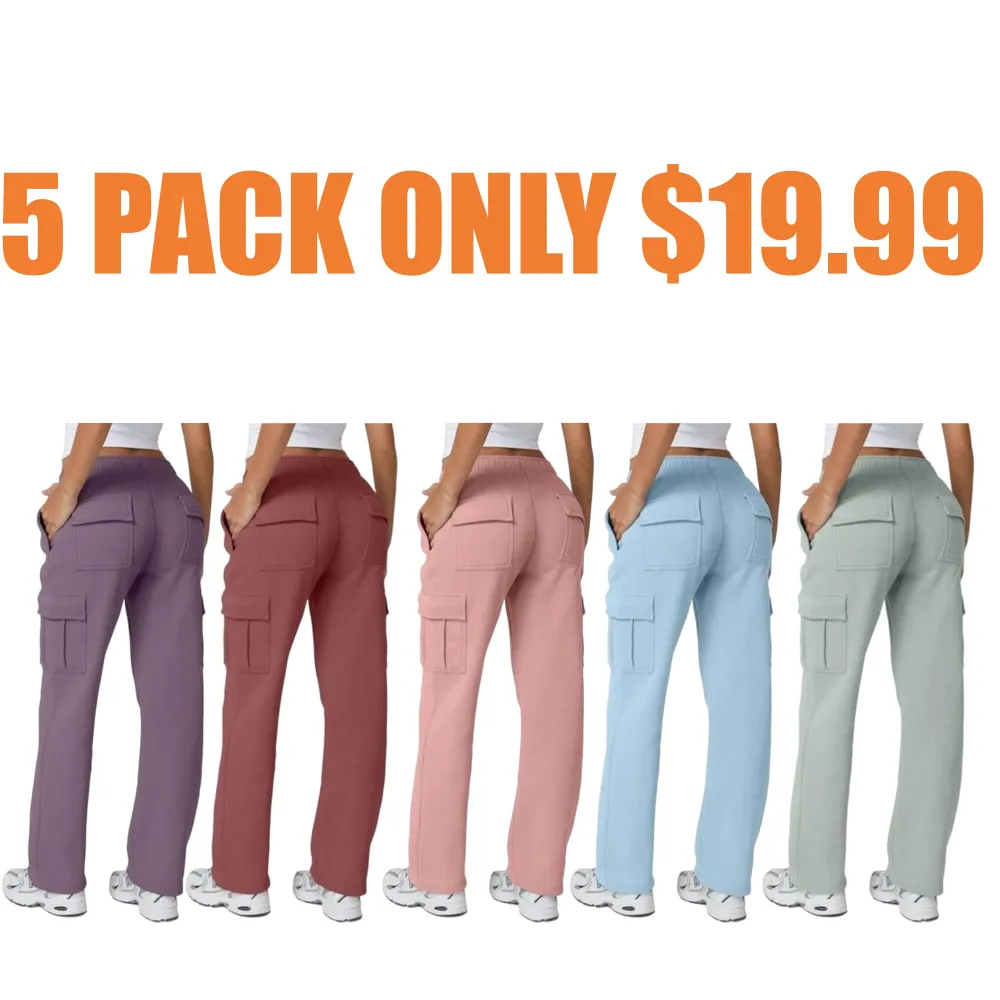 Women's multi-pocket solid color pants