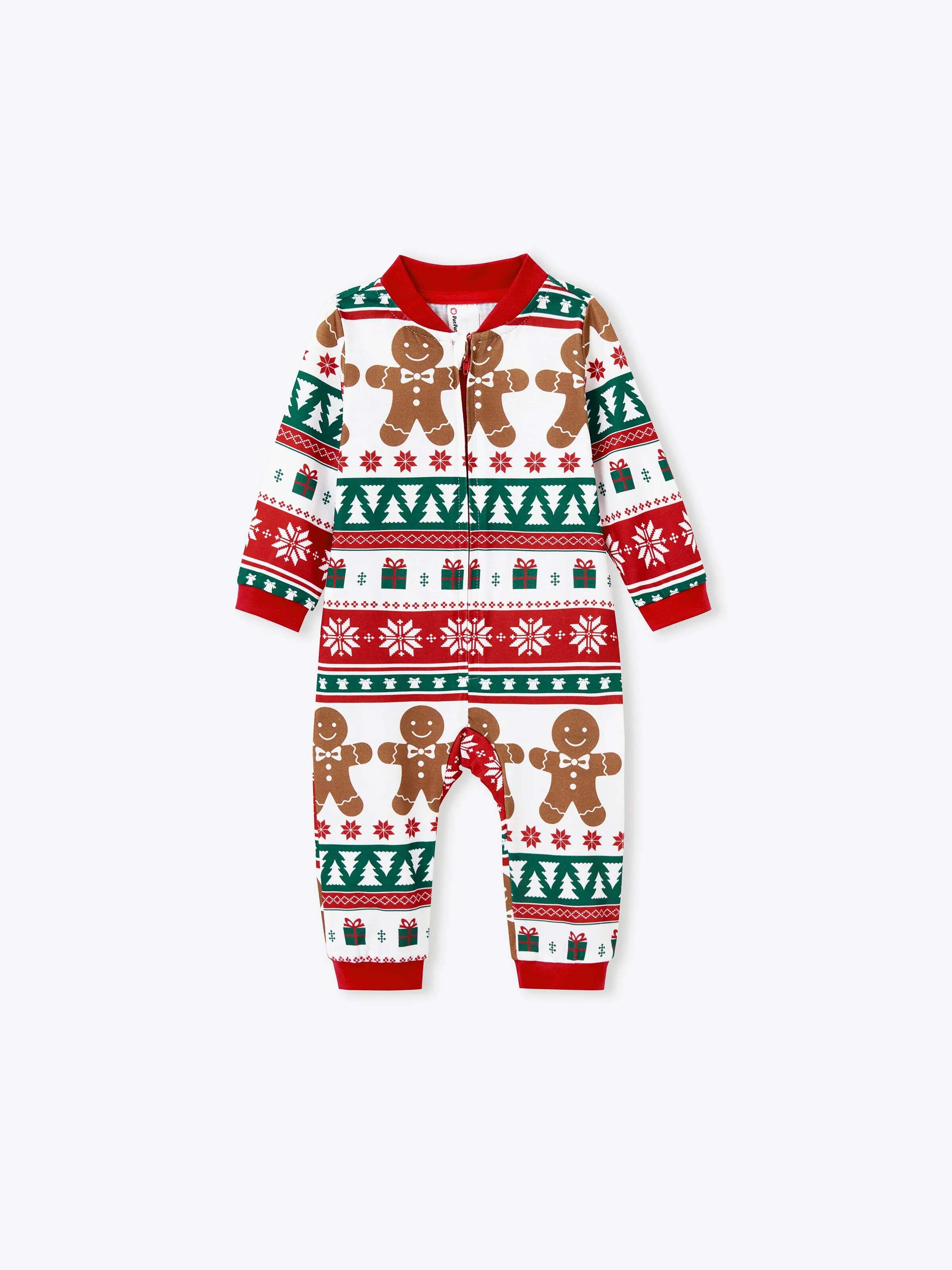 Christmas Matching Family Pajamas Set Gingerbread Christmas-theme Plaid Print PJS with Christmas Socks Red