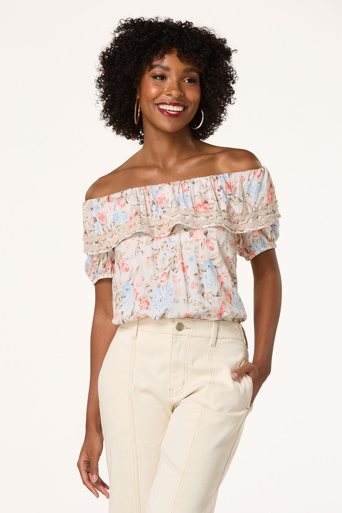 Off Shoulder Ric Rac Floral Top