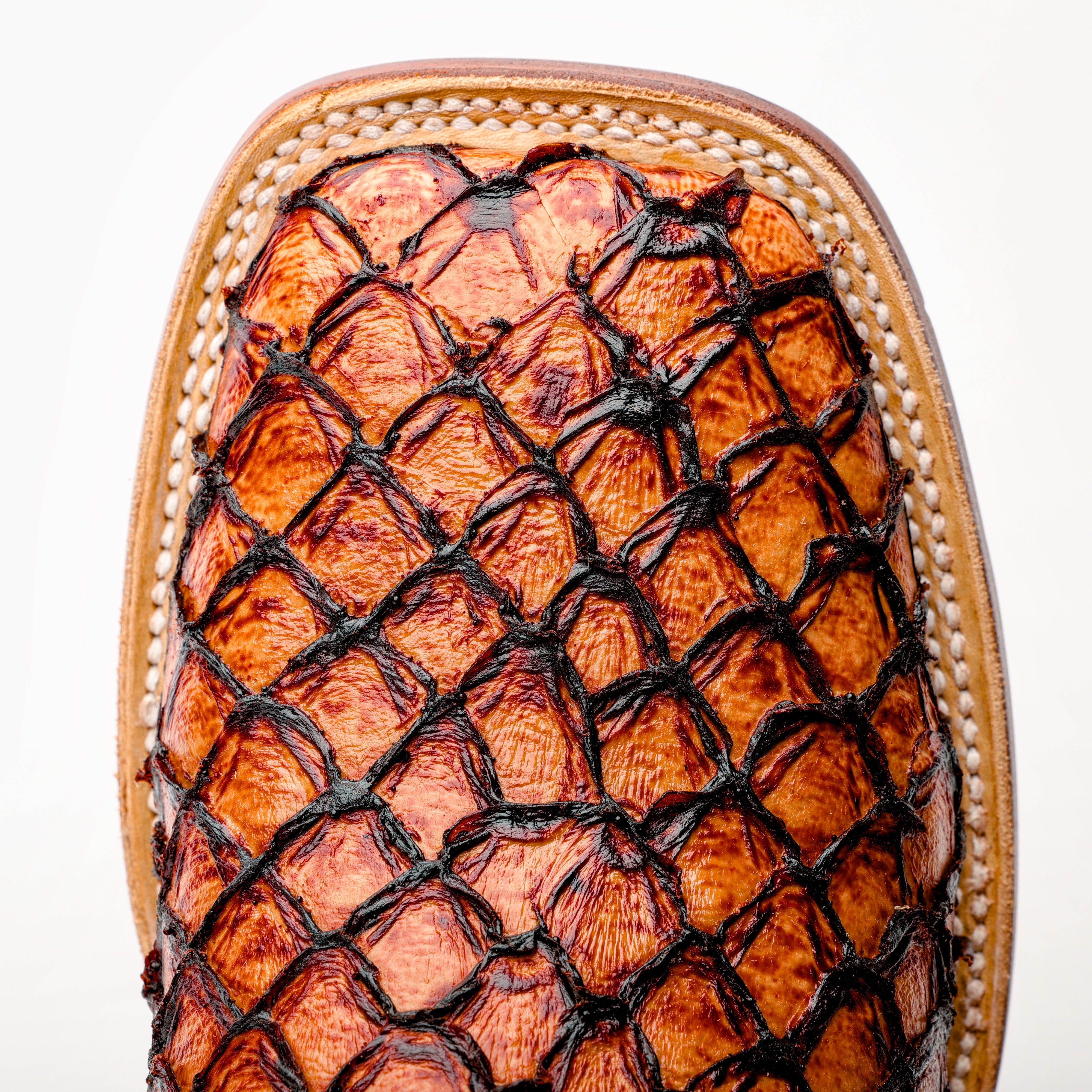 Cognac Mini Pirarucu Leather Boots - Square Toe