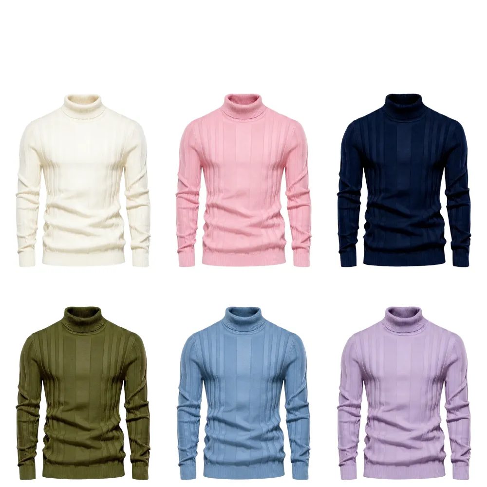 Men's solid-color turtleneck sweater, suitable for autumn and winter wear.