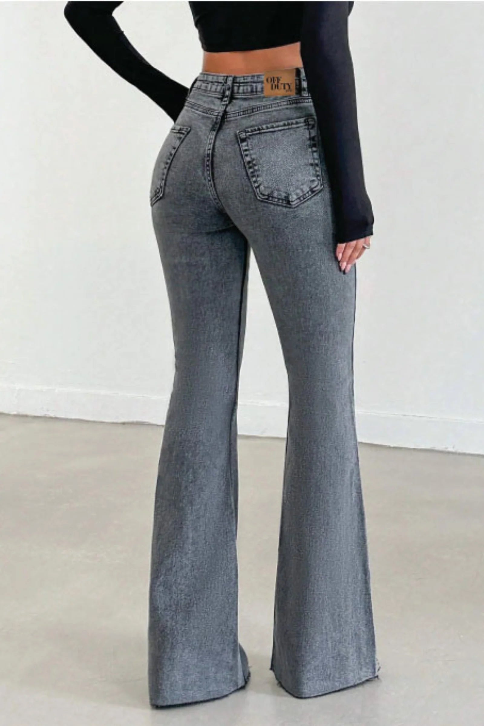 Neutral Grey Bootleg High Rise Jeans