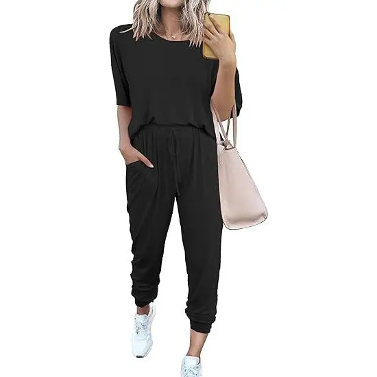 Women's 2-Piece Crew Neck Short Sleeve Tracksuit Jogger Set