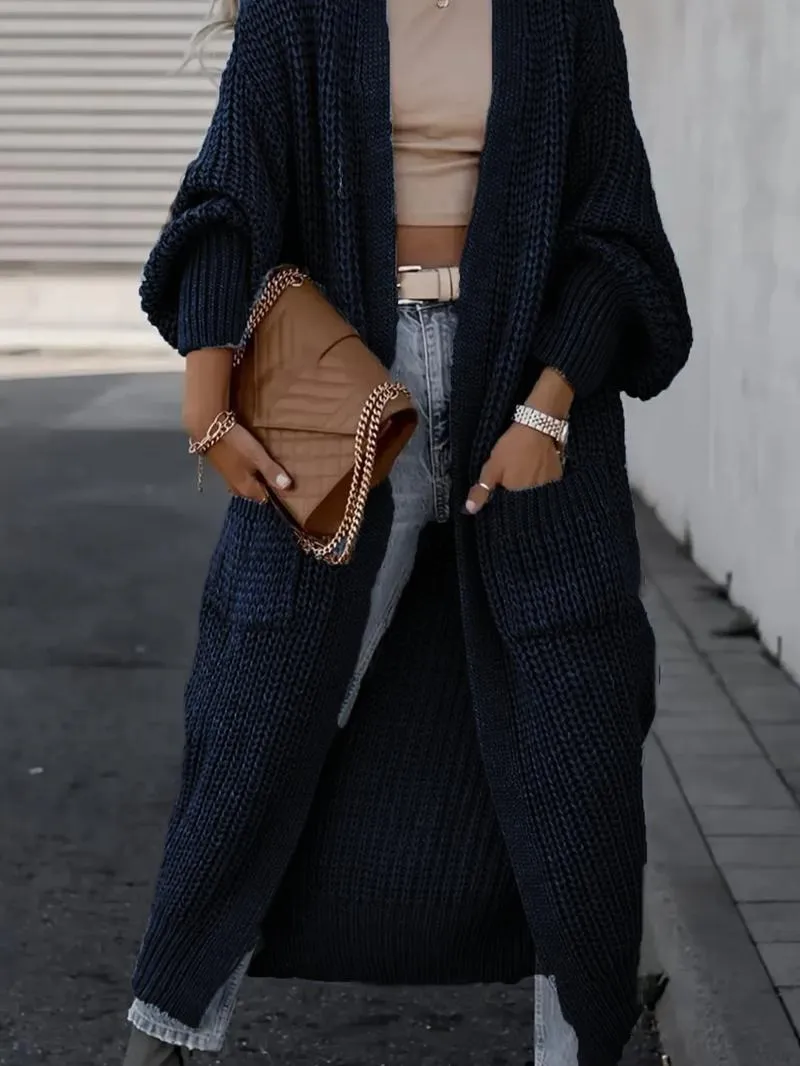Women's Solid Drop Shoulder Long Cardigan