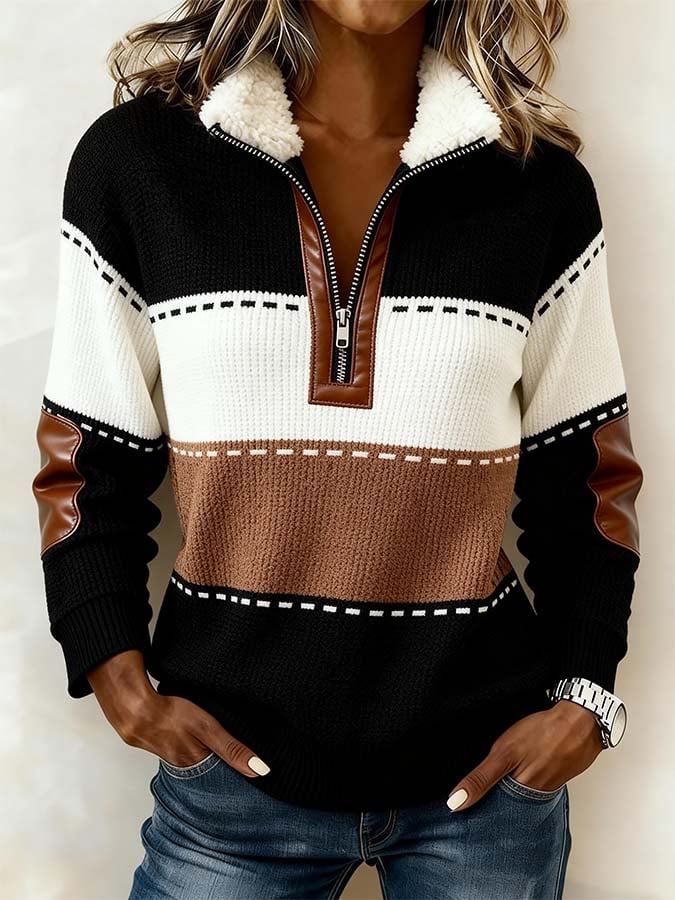 Women'S Casual Color Block Printed Pullover Sweatshirt