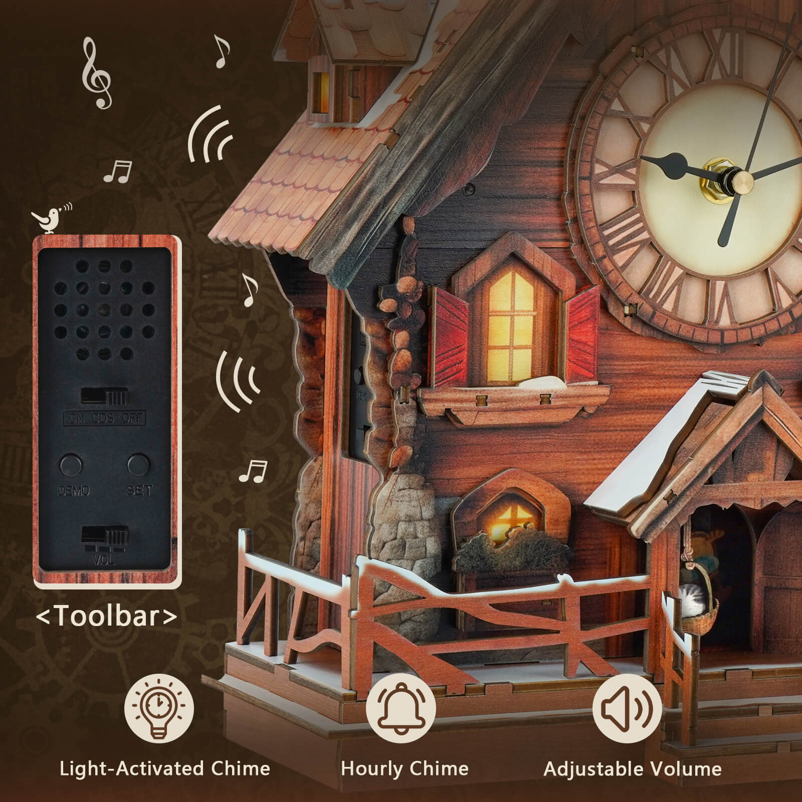 Cuckoo Chiming Swiss Chalet – DIY Wood Clock, 3D Puzzle Kit