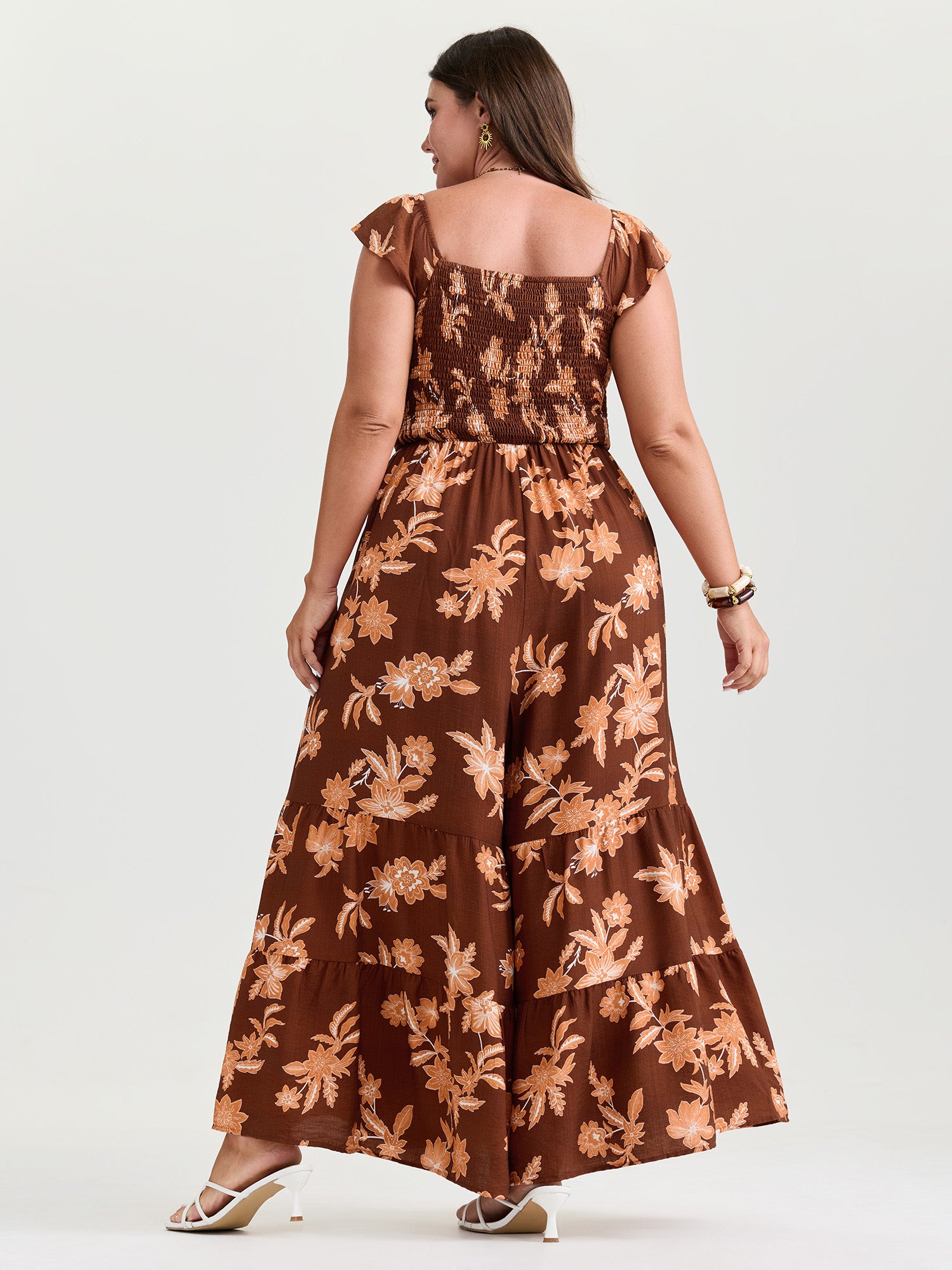 Tropical Floral Print Cinched-Waist Jumpsuit