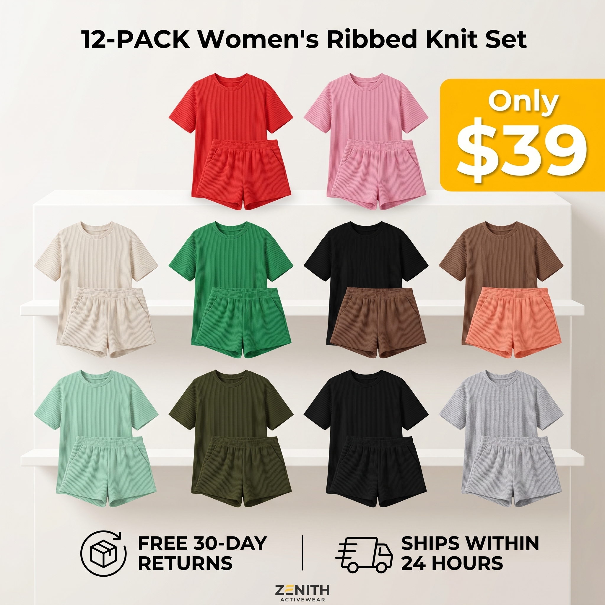 Women's Summer Ribbed Knit Loungewear Set