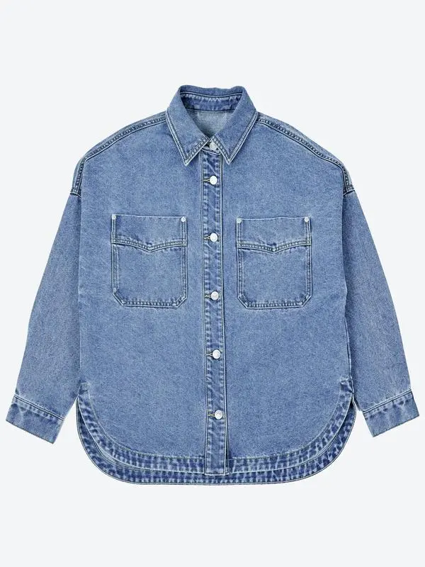 Women's Solid Color Button Denim Jacket
