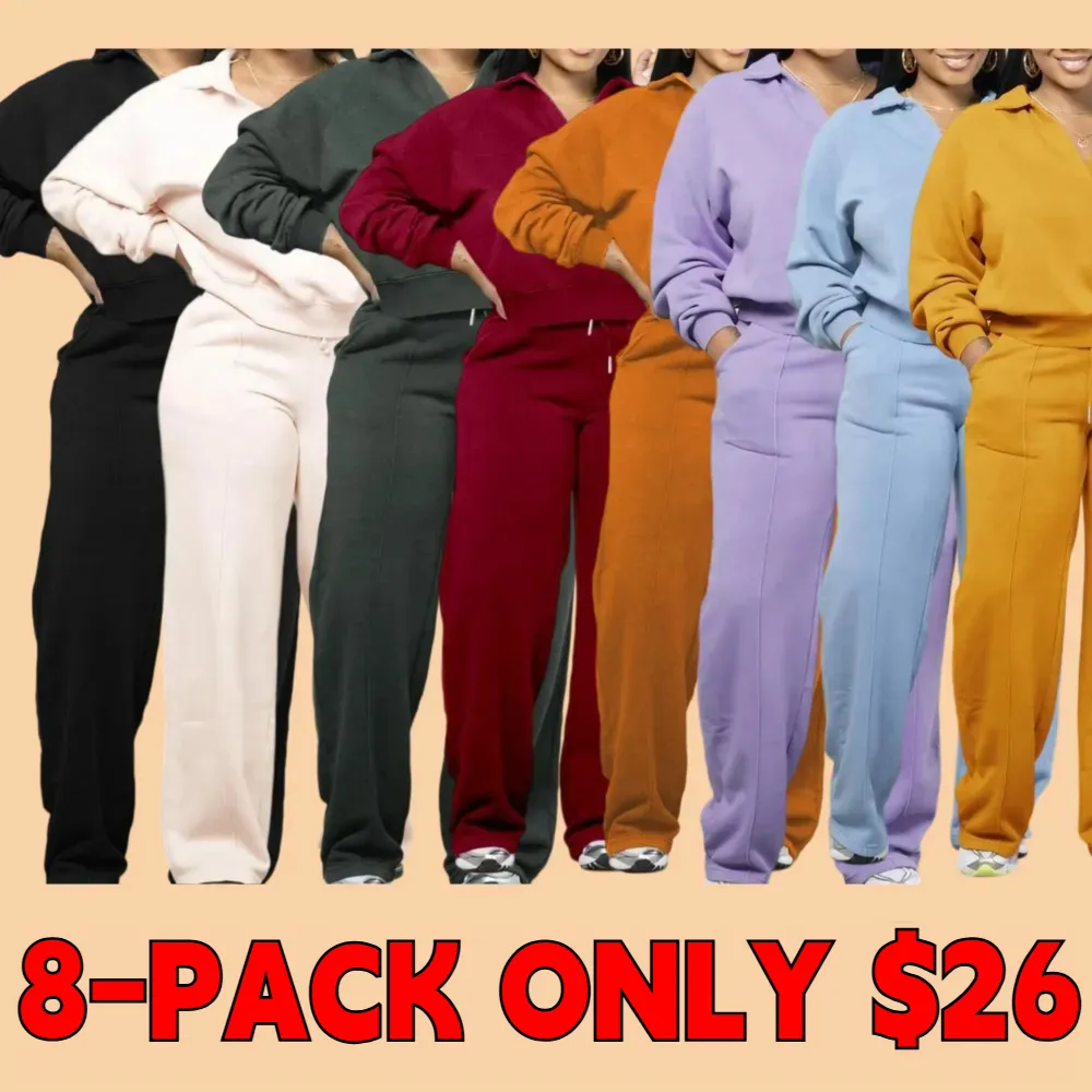 Women's Solid Long Sleeve Sweatshirt and Drawstring Waist Pants Set