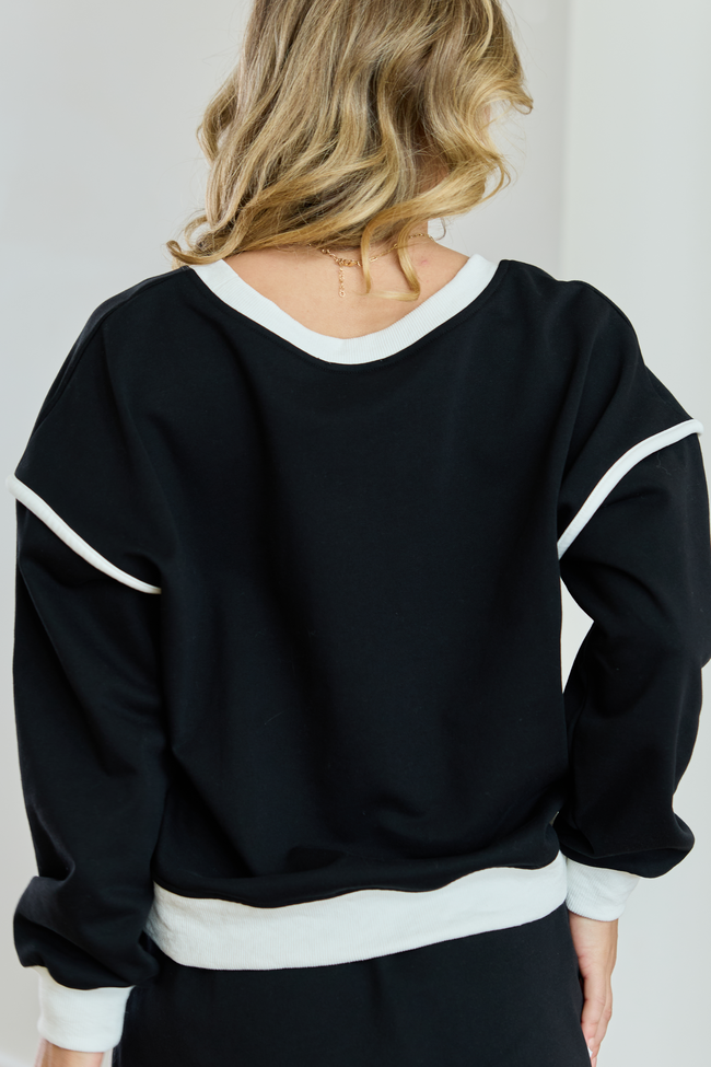 Mia Black Contrast Trim Sweatshirt