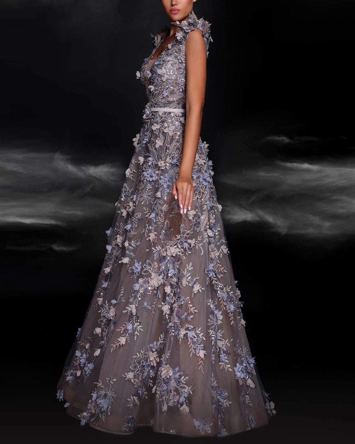 Blue Sequin Boucle Midi Dress