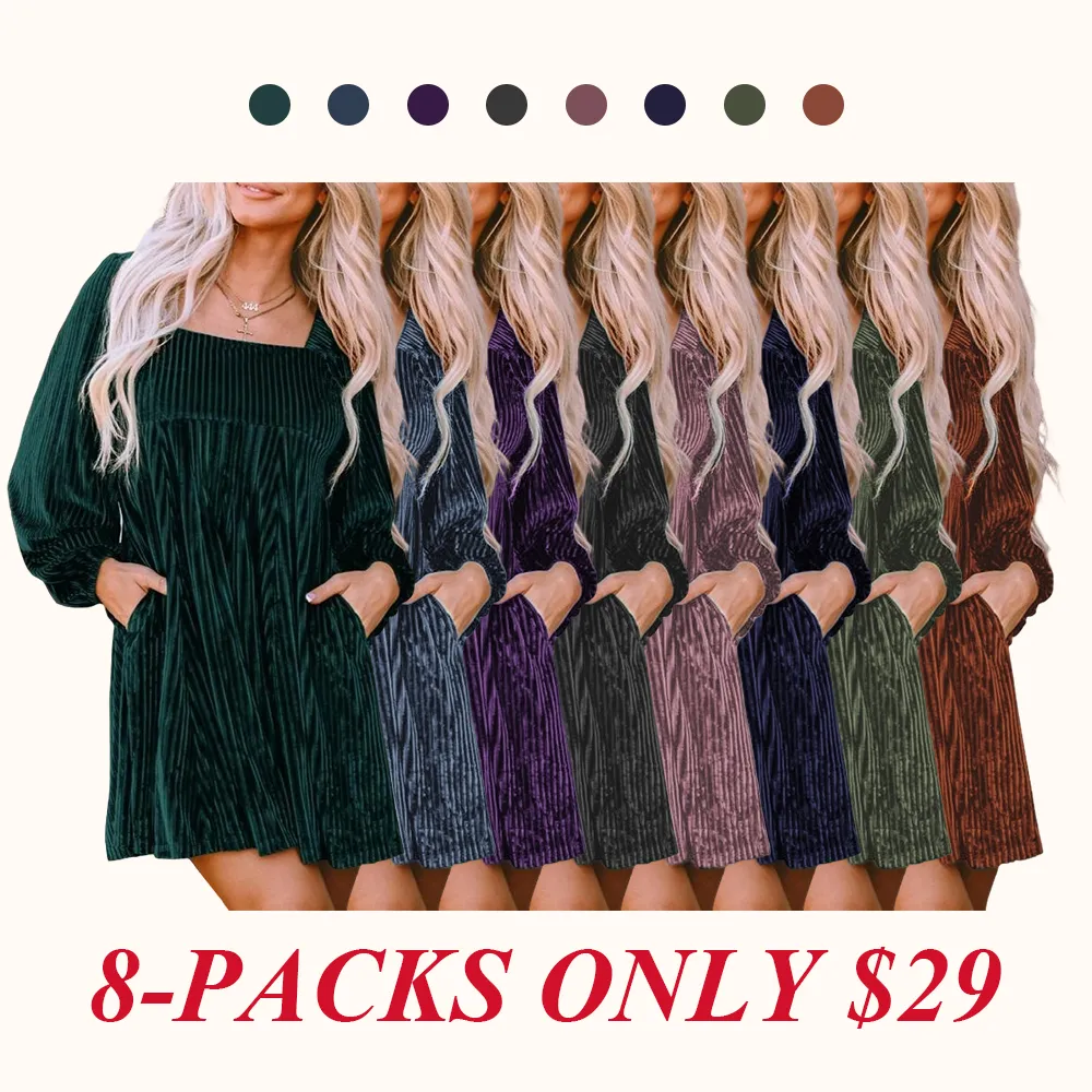 Women's Plain Bishop Sleeve Tie Back Square Neck Dress