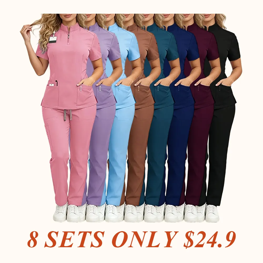 Ladies Healthcare Scrub Set with Multi-Pockets, Breathable Quick-Dry Wrinkle-Resistant Fabric