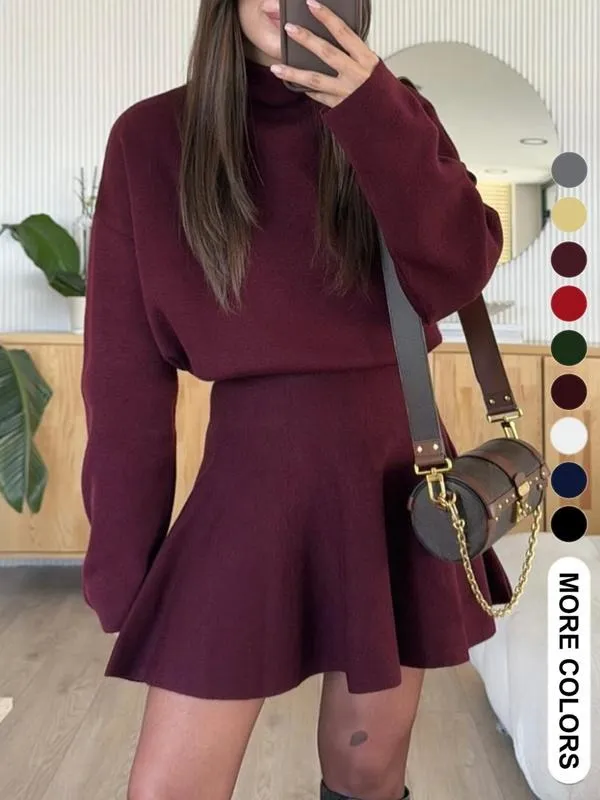 Women's Casual Half-High Neck Long Sleeve Knit Dress