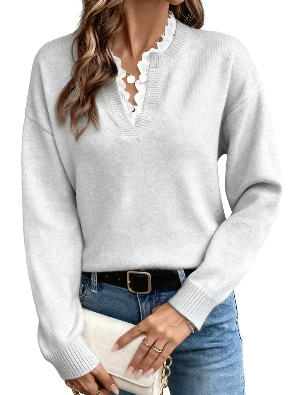 Women's knitted sweater, V-neck pullover