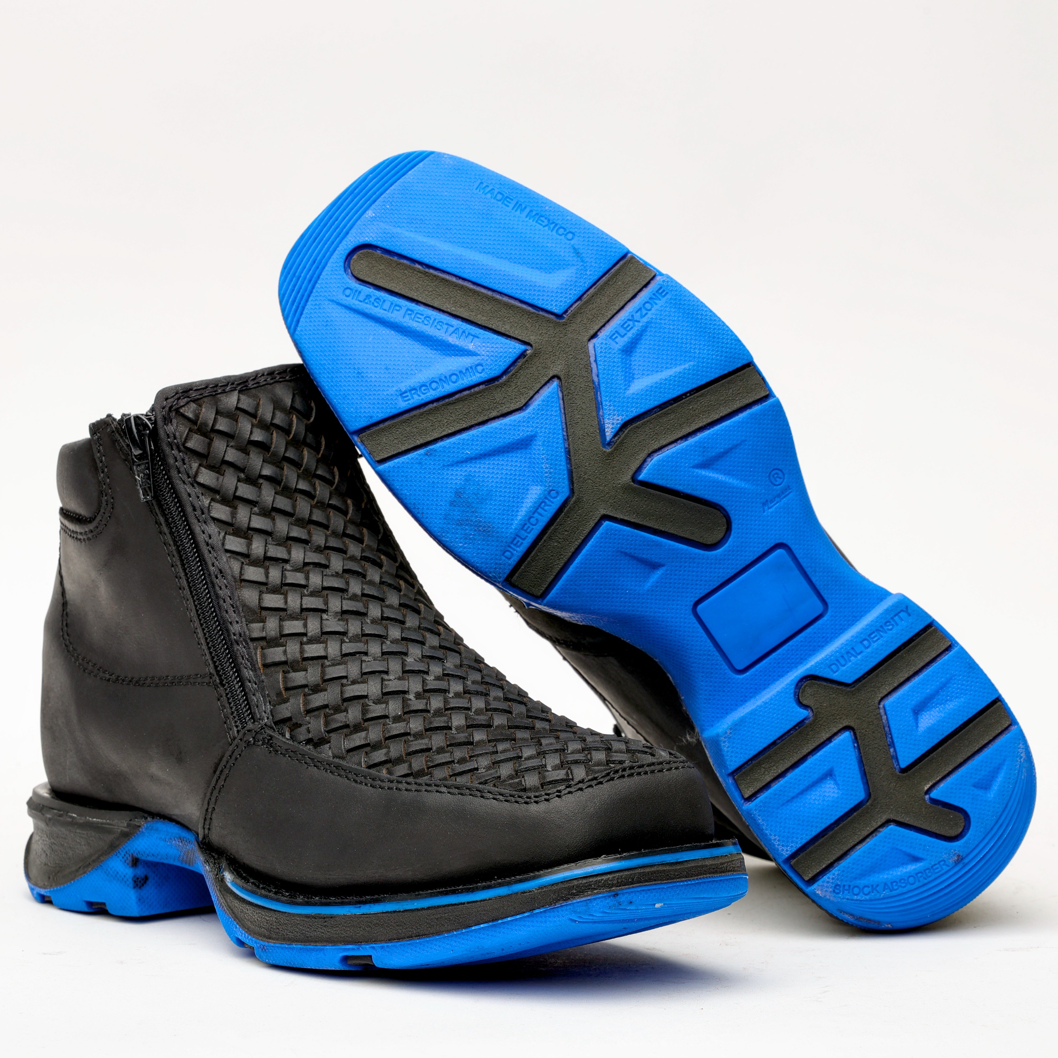 Black Basketweave Leather Botin With 3D Lightweight Soles - Square Toe