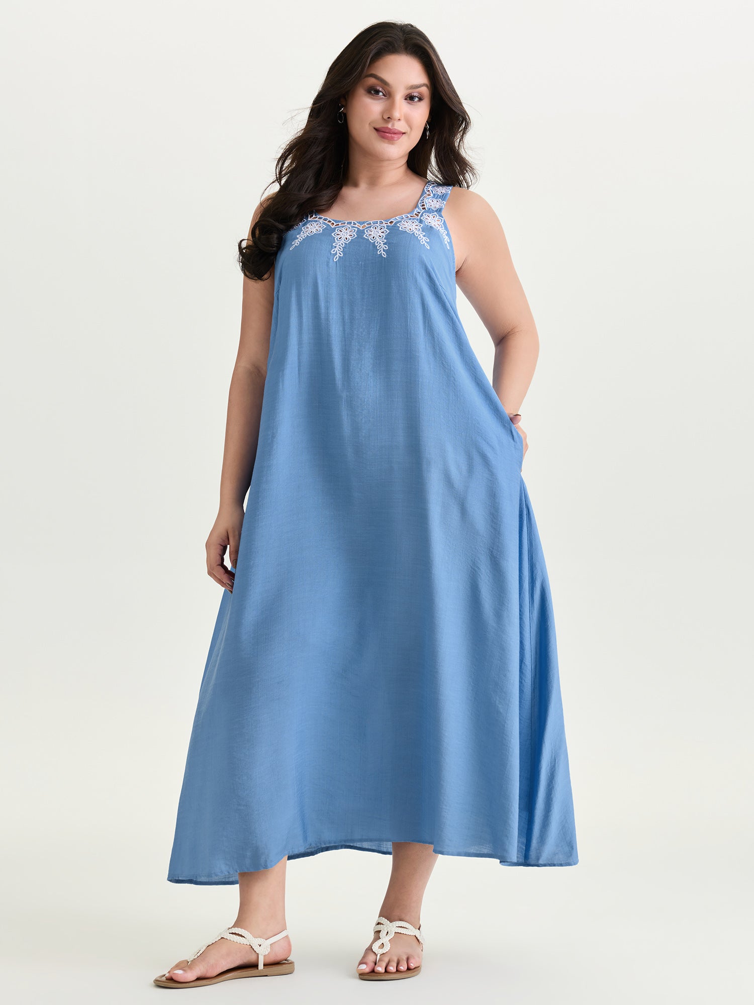 Floral Cut-Out Embroidery Maxi Dress