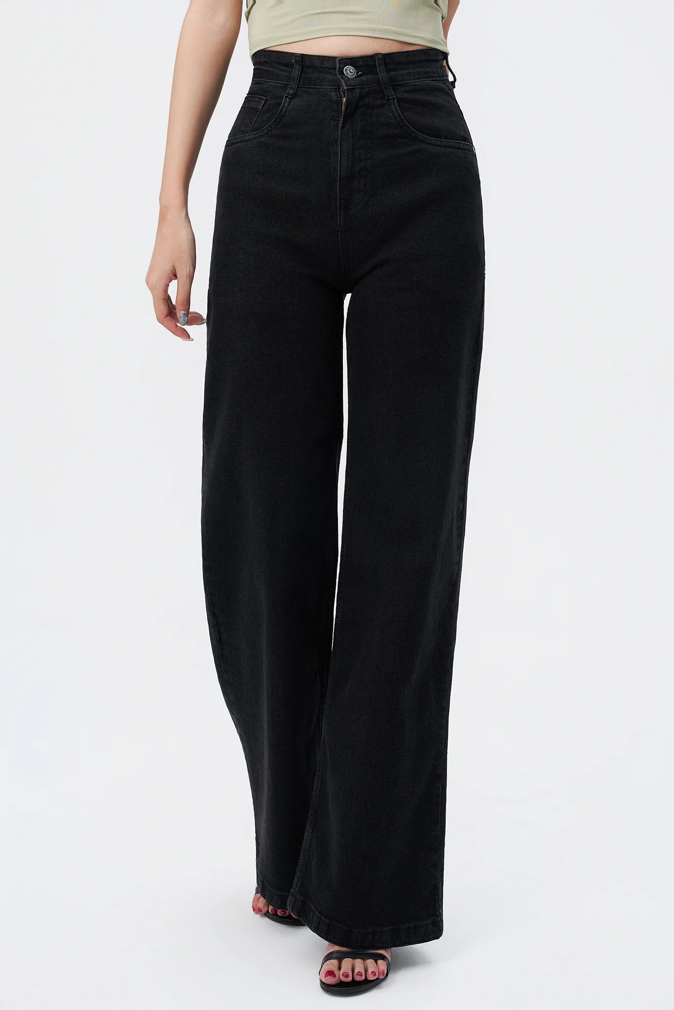 Onyx Black Stone Wash Wide Leg High Rise Jeans