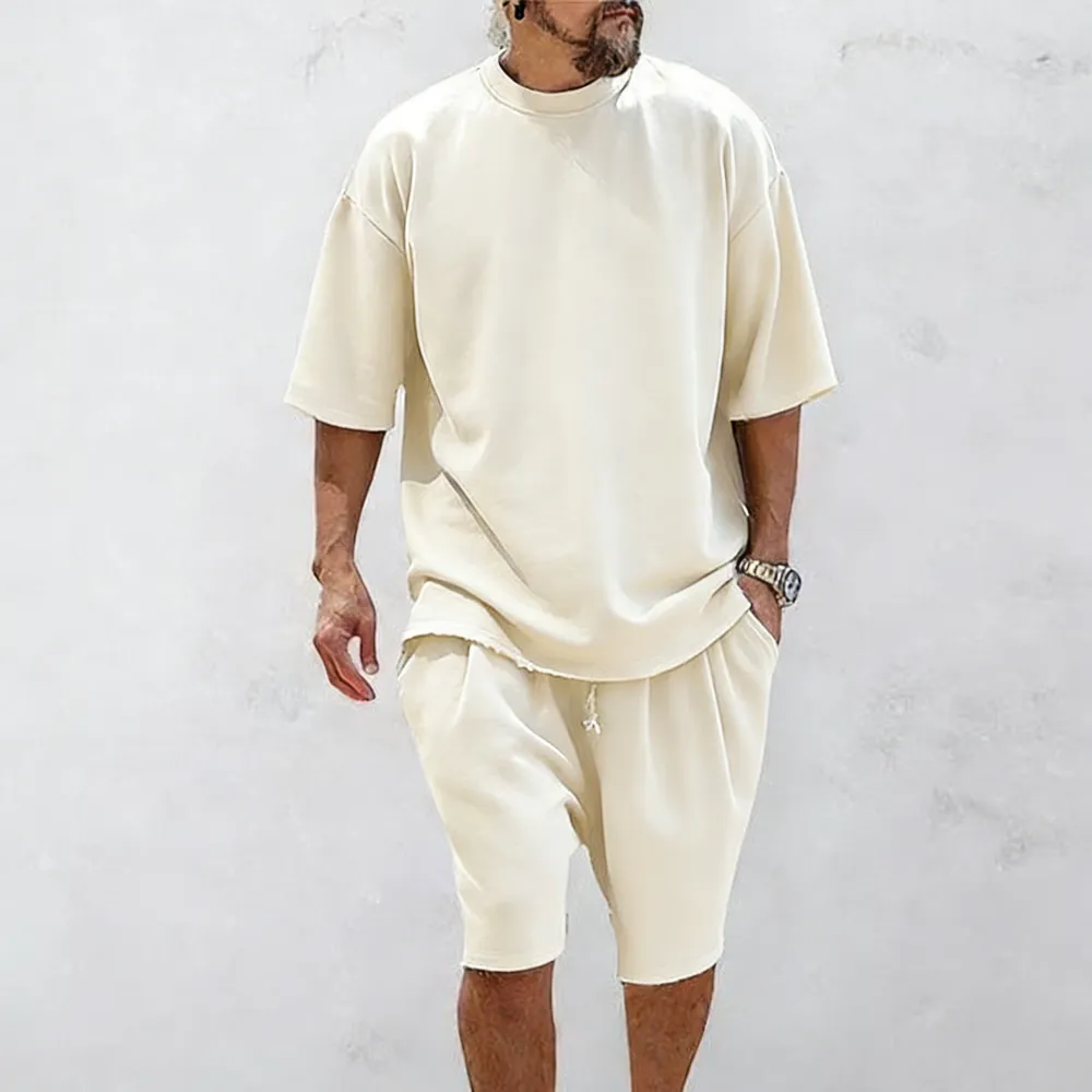 Men's Textured Sweatsuit Loose Fit Casual Sports Outfits