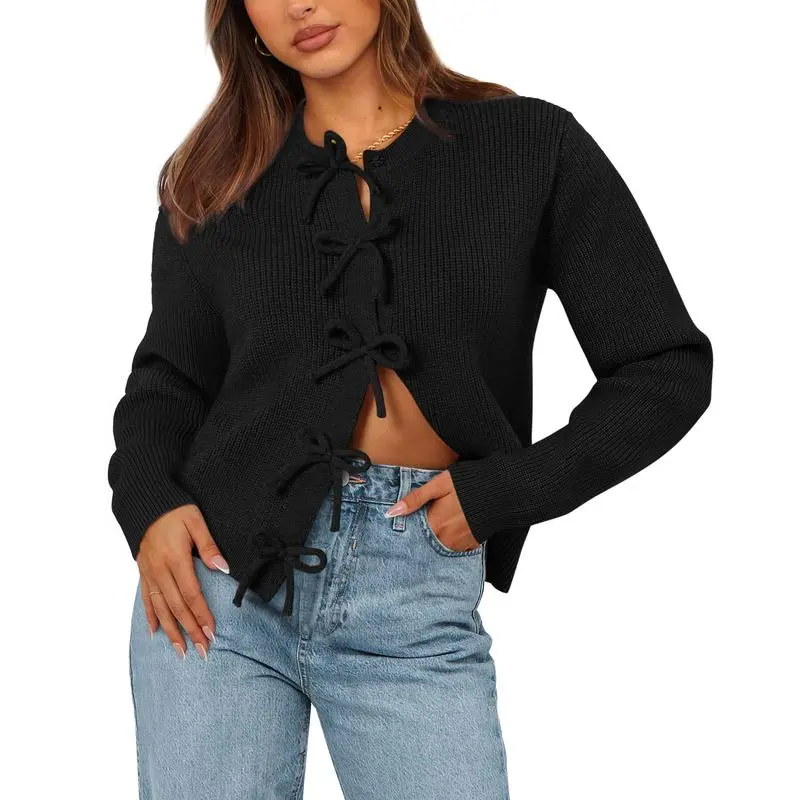 Open Front Long Sleeve Button Cardigan Sweaters for Women