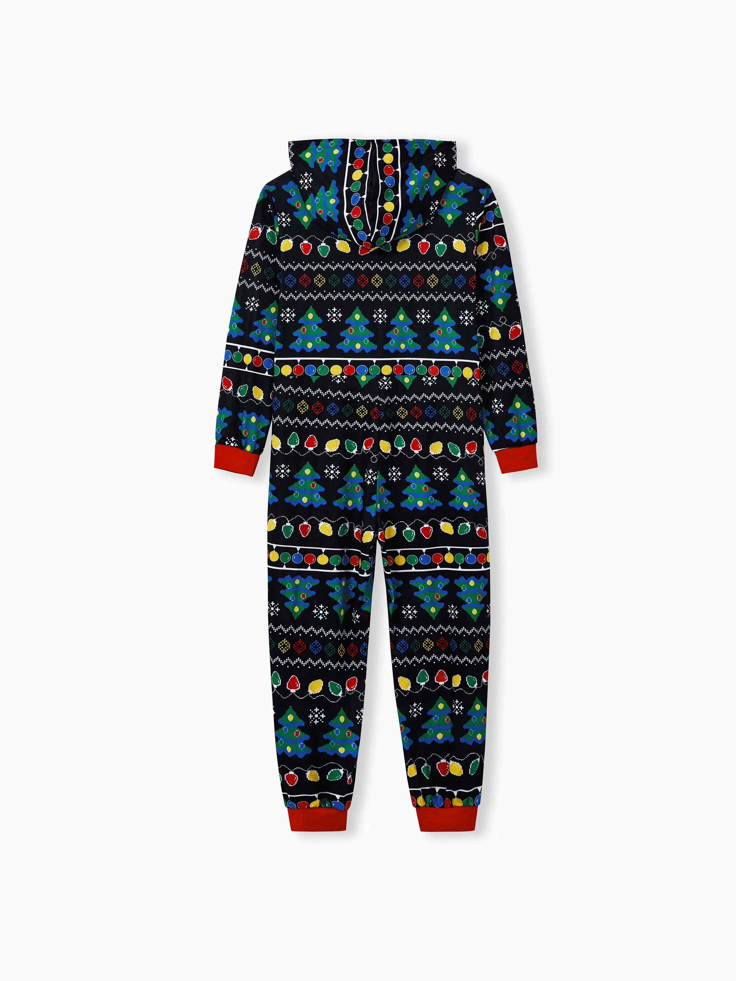 Christmas Onesies Matching Family Pajamas Set Christmas Tree Print PJS with Christmas Socks Black