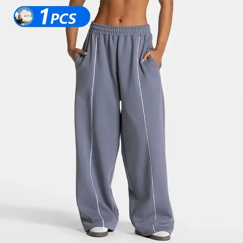 Womens Workout Straight Yoga Pants for Girls High Waist Wide Leg Sweatpants with Pockets Fashion Stretch Lounge Comfy Joggers Gym Pants