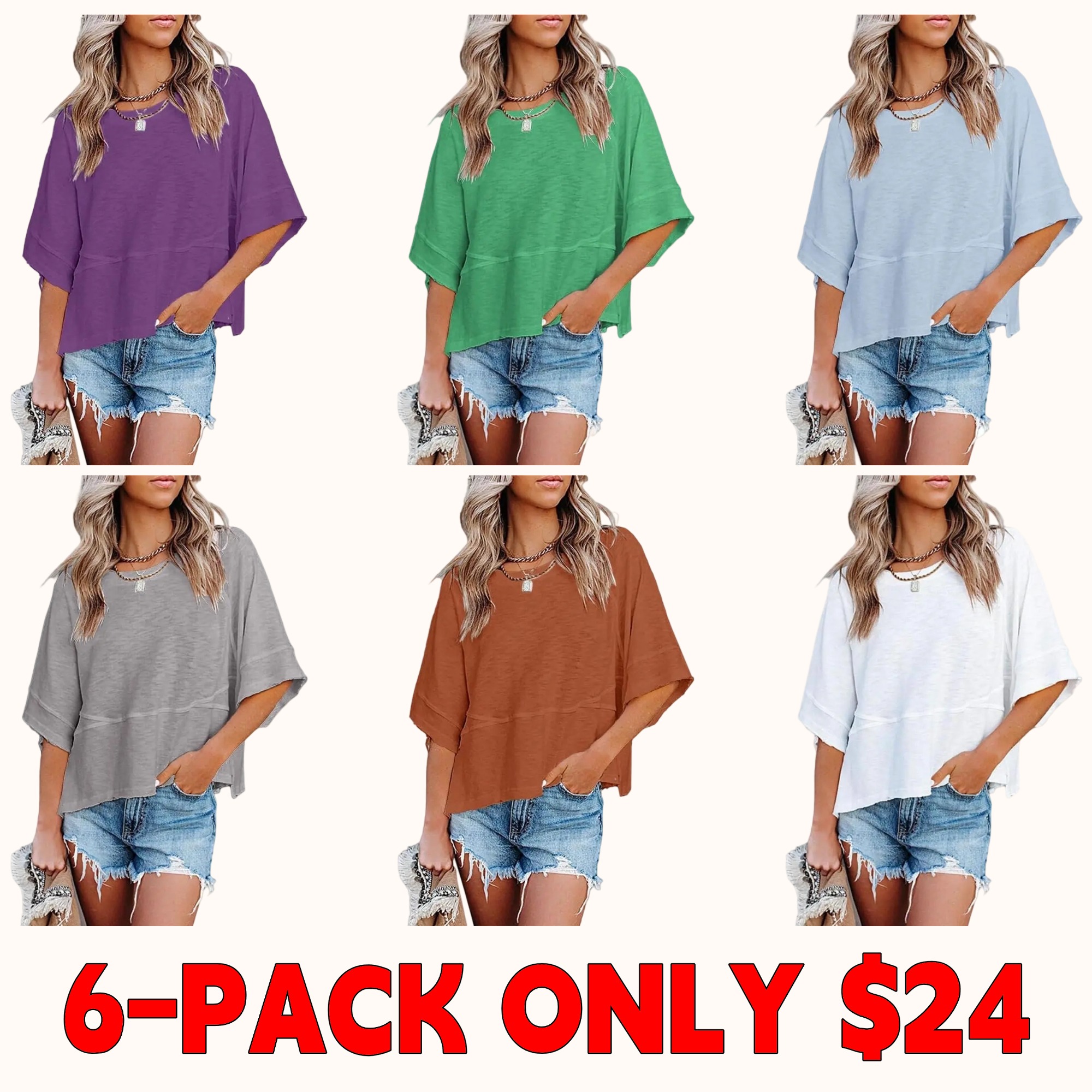 Women's Summer Casual Round Neck Batwing Sleeve Short Sleeve T-Shirt Solid Color Loose Cute Basic Flowy Top T-Shirt Shirt