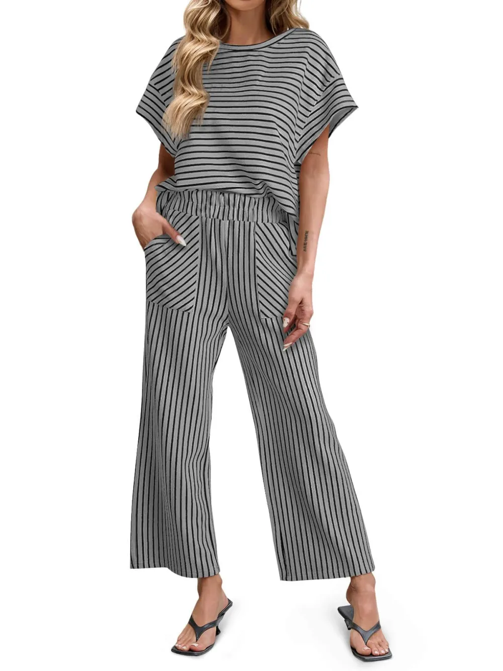 🔥10-PACK (Contain all color)🔥Women's Striped 2 Piece Lounge Set