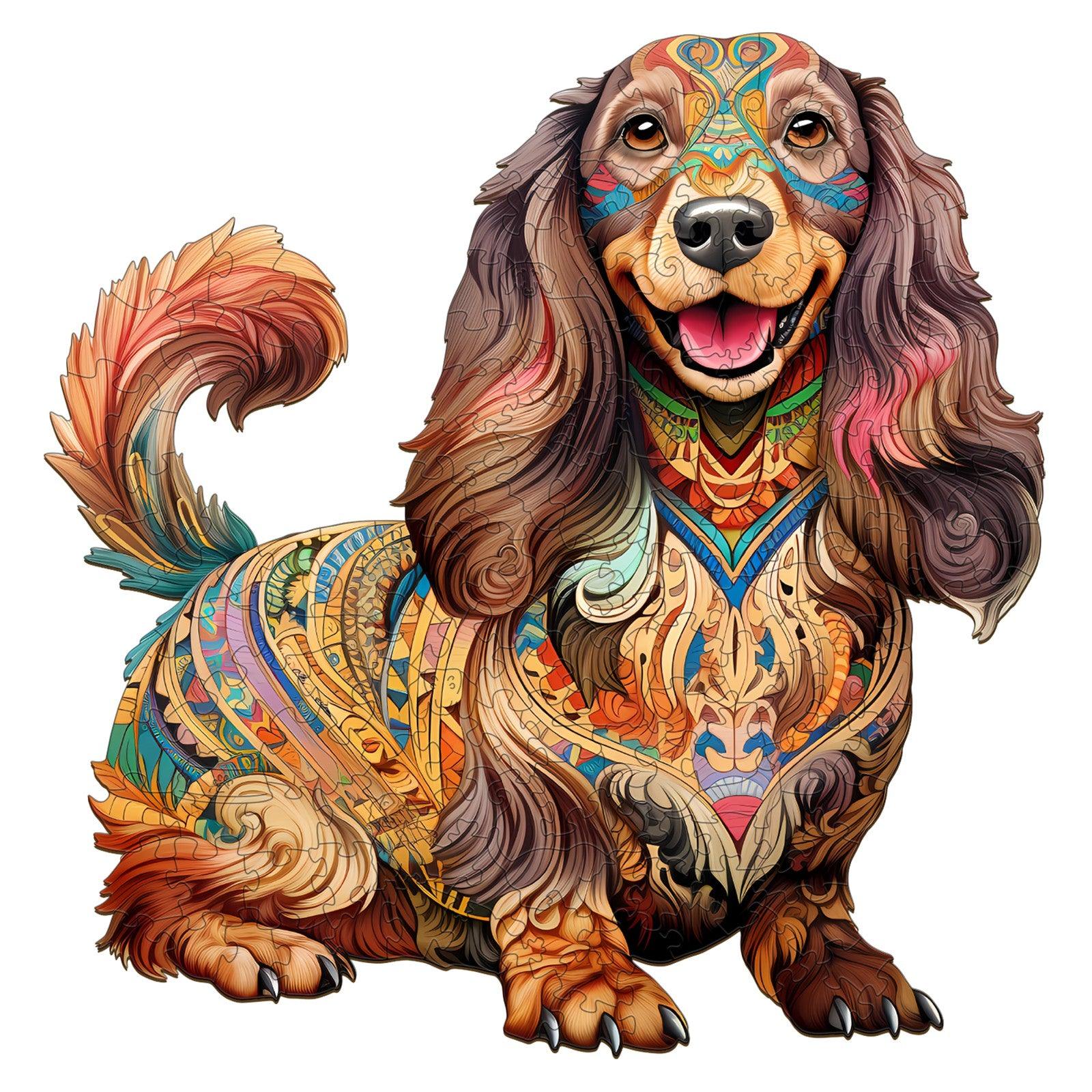 Long-haired Dachshund-1 Wooden Jigsaw Puzzle