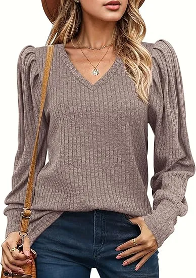 Women's Knit Shirt Soft Puff Long Sleeve
