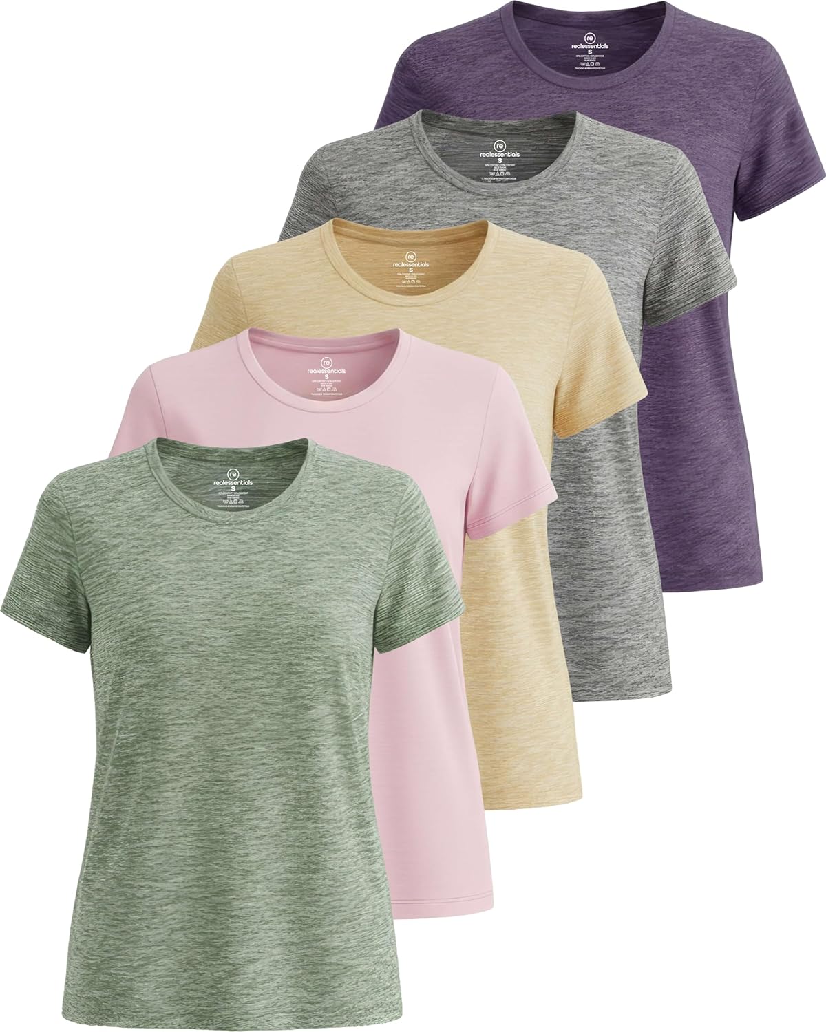 🔥Real Essentials 5 Pack🔥 Women's Short Sleeve T-Shirts Workout Tops Fitness Pilates Gym Activewear Athletic (Plus Available)